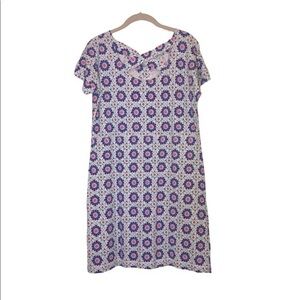 NWT T by Talbots crisscross back floral print T-shirt dress, purple pink aqua